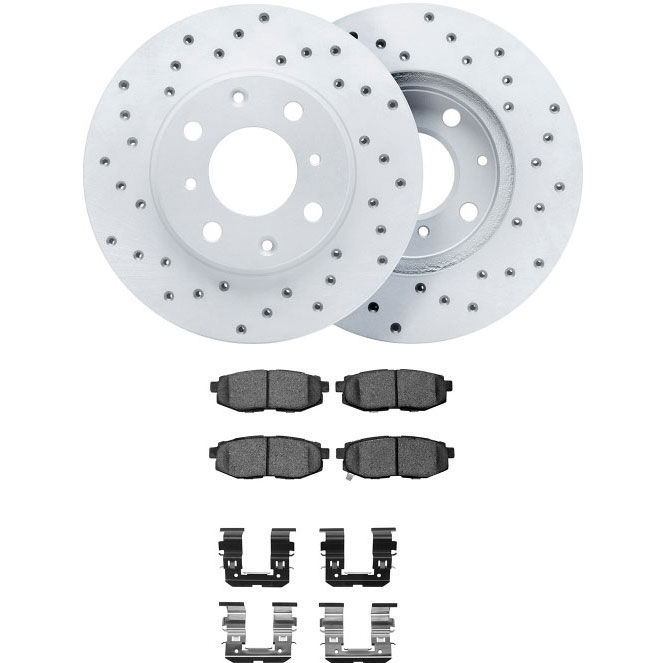 Dynamic Friction 2712-13082 - Brake Kit - Drilled Coated Carbon Alloy Brake Rotor and Active Performance 309 Brake Pads