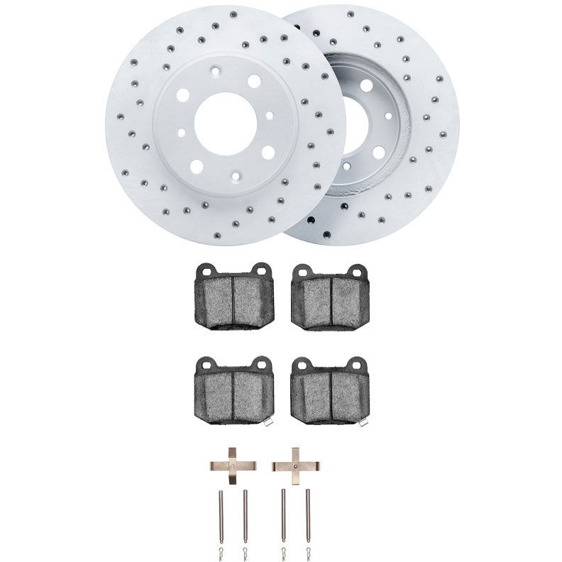 Dynamic Friction 2712-13086 - Brake Kit - Drilled Coated Carbon Alloy Brake Rotor and Active Performance 309 Brake Pads