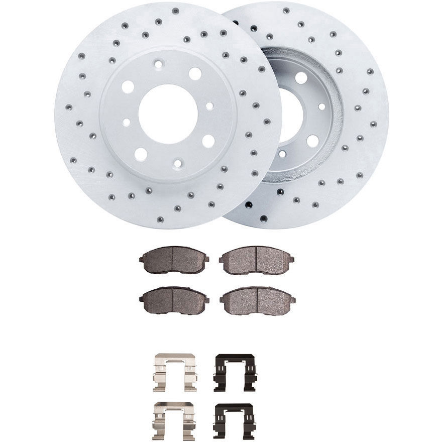 Dynamic Friction 2512-01008 - Brake Kit - Coated Drilled Brake Rotors with 5000 Advanced Brake Pads includes Hardware