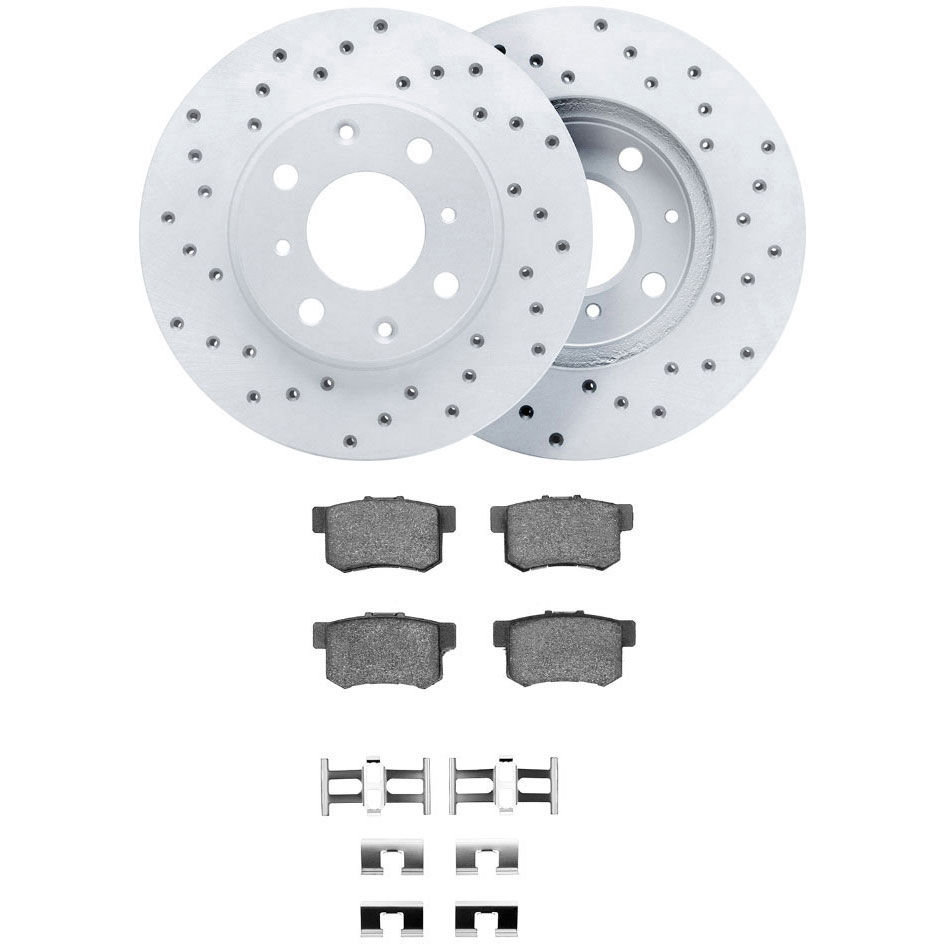 Dynamic Friction 2512-01011 - Brake Kit - Coated Drilled Brake Rotors with 5000 Advanced Brake Pads includes Hardware