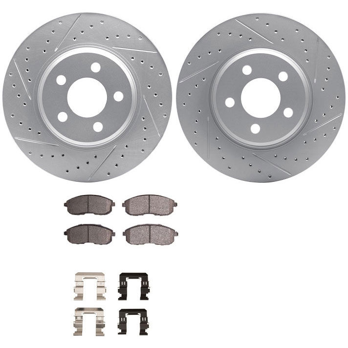 Dynamic Friction 2712-01002 - Brake Kit - Geoperformance Coated Drilled and Slotted Brake Rotor and Active Performance 309 Brake Pads