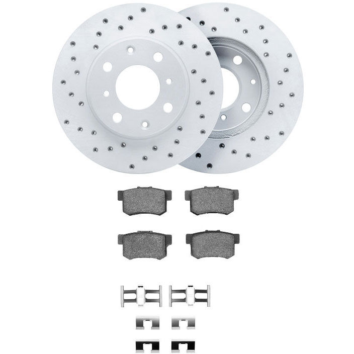 Dynamic Friction 2712-01004 - Brake Kit - Drilled Coated Carbon Alloy Brake Rotor and Active Performance 309 Brake Pads