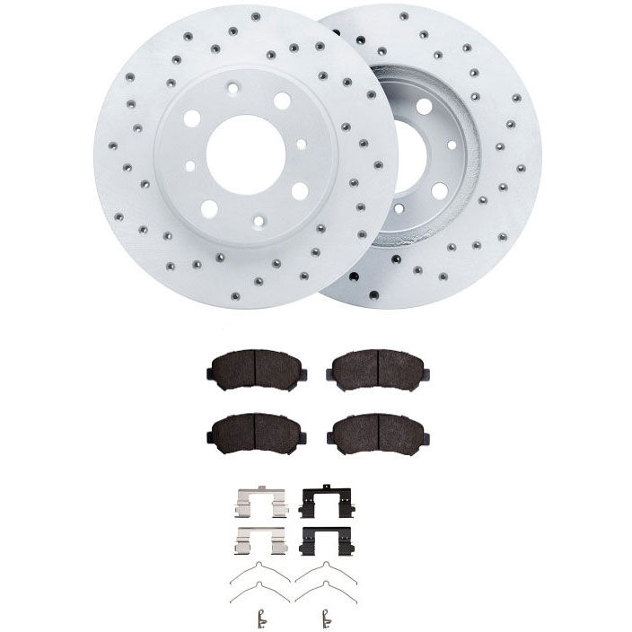 Dynamic Friction 2712-01010 - Brake Kit - Drilled Coated Carbon Alloy Brake Rotor and Active Performance 309 Brake Pads