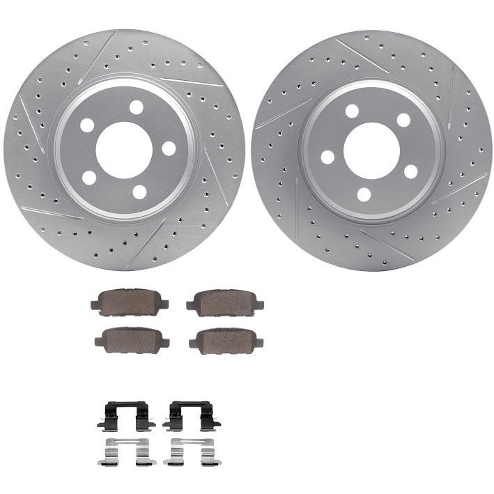 Dynamic Friction 2712-01013 - Brake Kit - Geoperformance Coated Drilled and Slotted Brake Rotor and Active Performance 309 Brake Pads