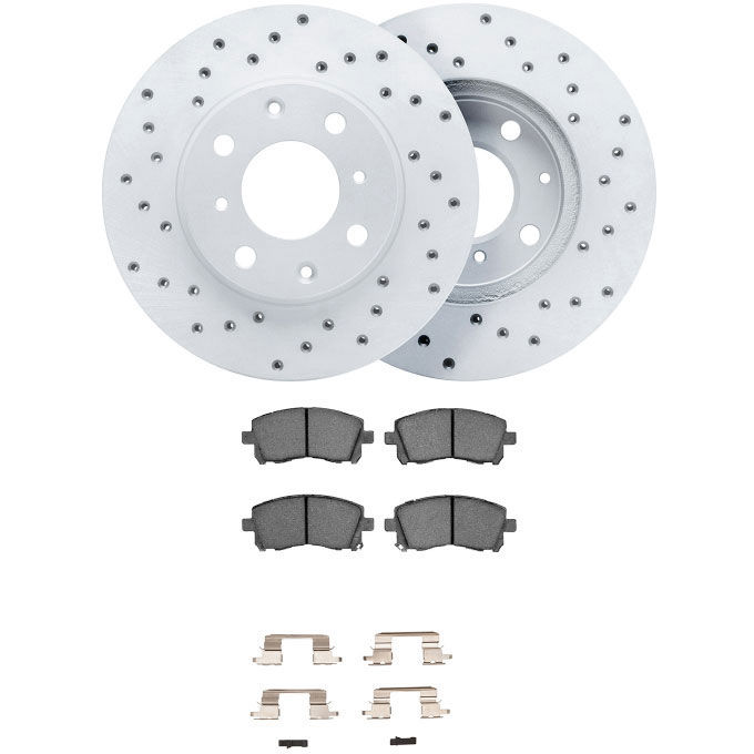 Dynamic Friction 2712-13010 - Brake Kit - Drilled Coated Carbon Alloy Brake Rotor and Active Performance 309 Brake Pads