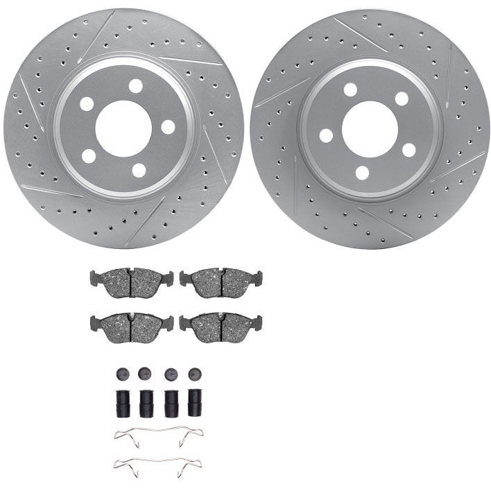 Dynamic Friction 2712-27014 - Brake Kit - Geoperformance Coated Drilled and Slotted Brake Rotor and Active Performance 309 Brake Pads