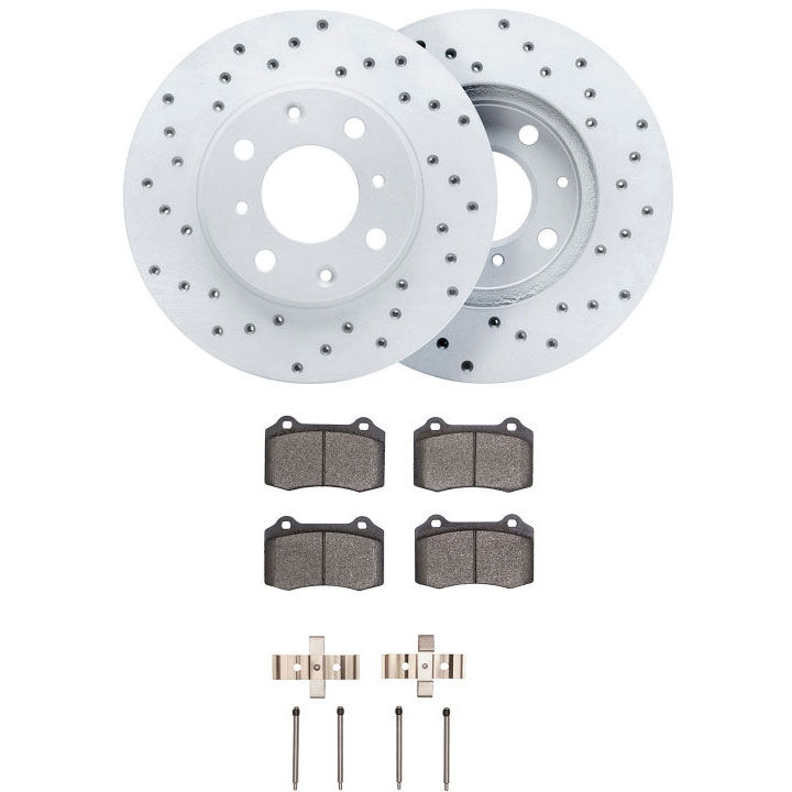 Dynamic Friction 2712-27020 - Brake Kit - Drilled Coated Carbon Alloy Brake Rotor and Active Performance 309 Brake Pads