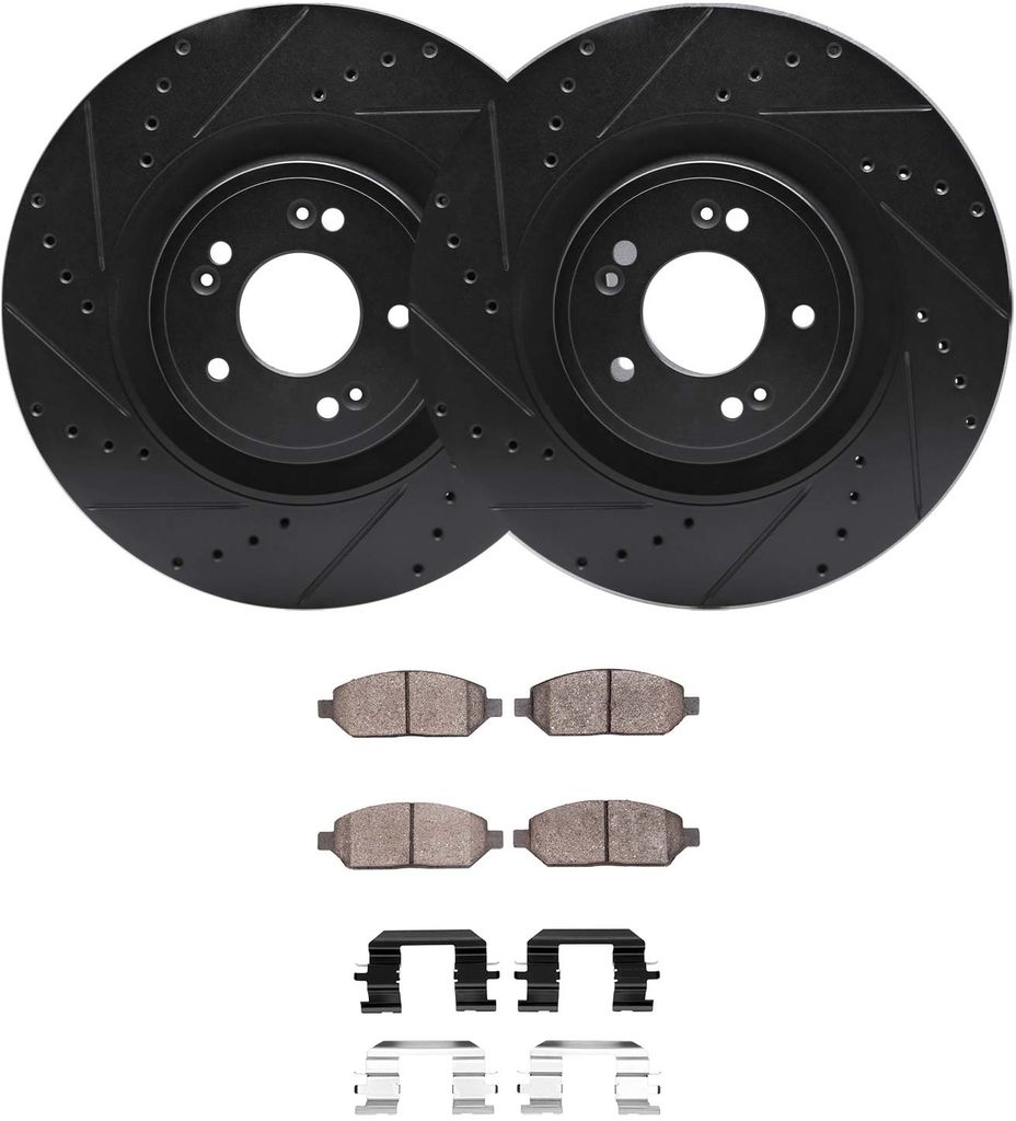 Dynamic Friction 8312-92019 - Brake Kit - Drilled and Slotted Black Rotors with 3000 Series Ceramic Brake Pads includes Hardware