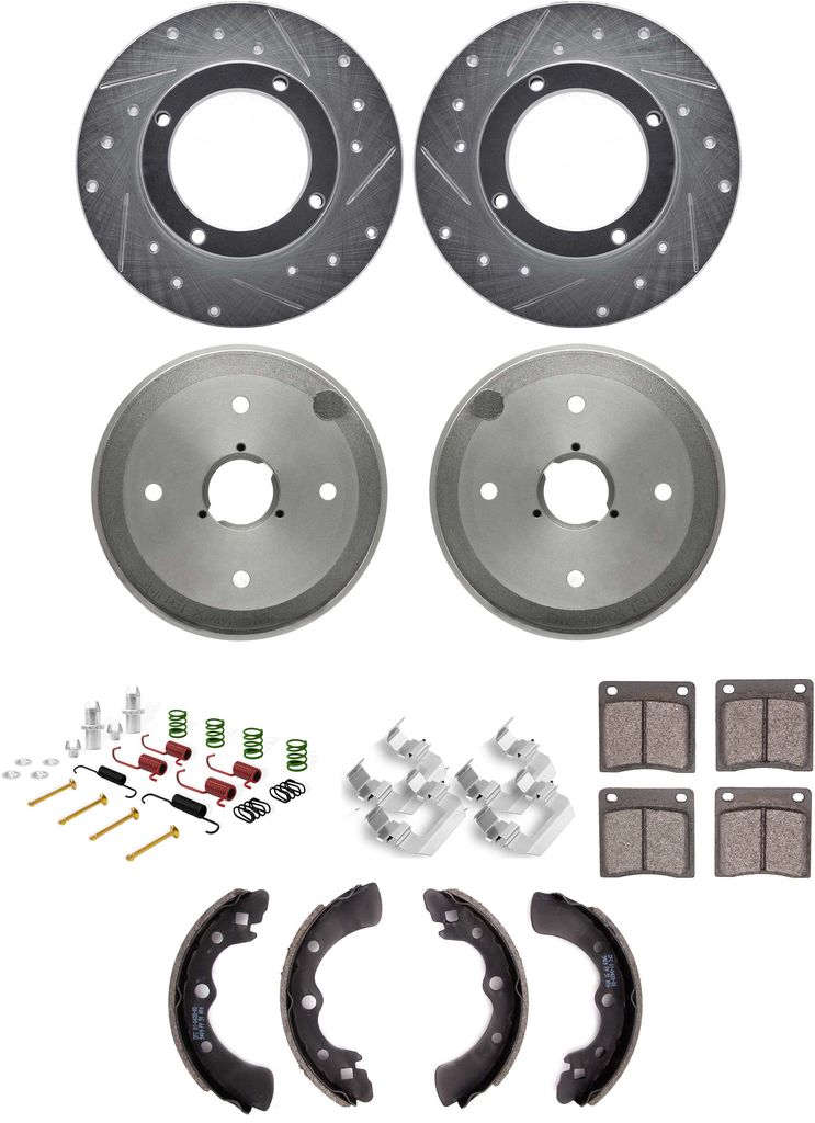 Dynamic Friction 7514-59001 - Brake Kit - Drilled and Slotted Silver Rotors with 5000 Advanced Brake Pads includes Drums