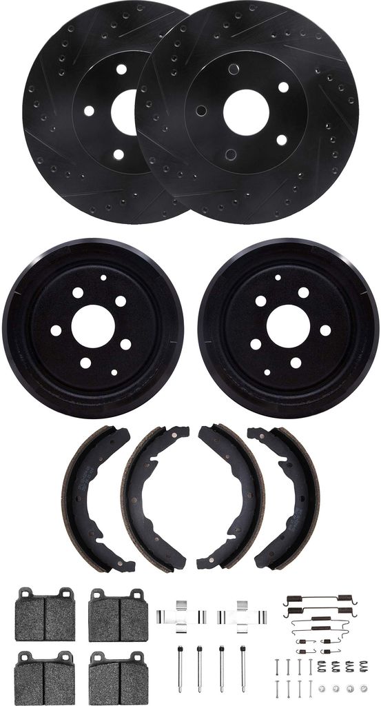 Dynamic Friction 8514-74061 - Brake Kit - Drilled and Slotted Black Rotors with 5000 Advanced Brake Pads includes Drums