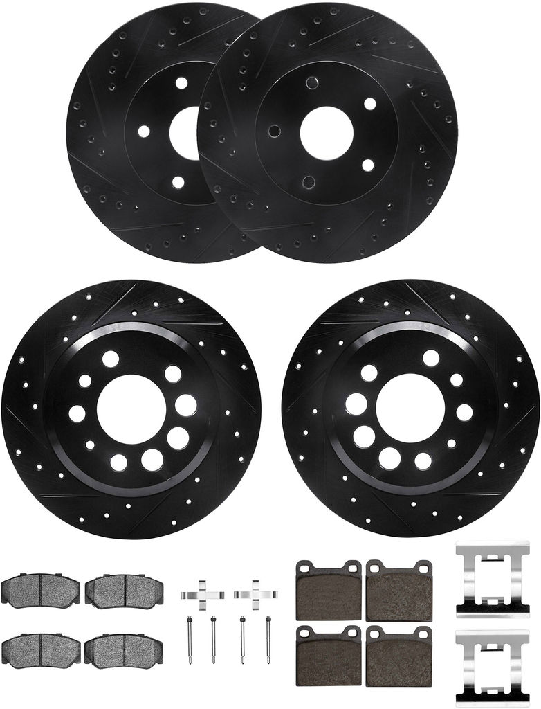 Dynamic Friction 8514-27103 - Rotors-Drilled & Slotted-Black with 5000 Advanced Brake Pads includes Hardware