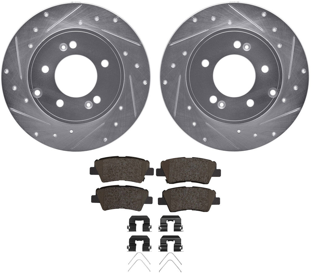 Dynamic Friction 7512-03196 - Rotors-Drilled & Slotted-Silver with 5000 Advanced Brake Pads with Hardware