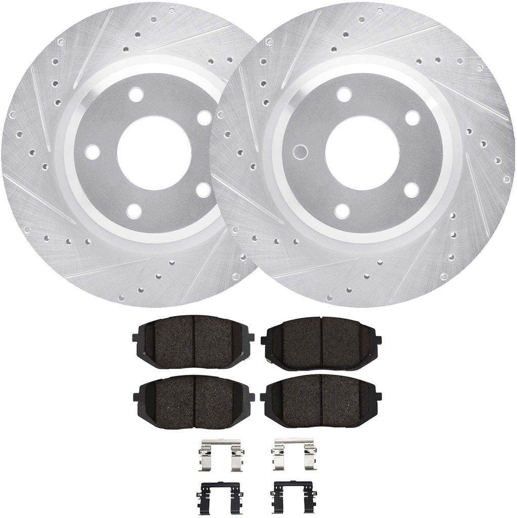 Dynamic Friction 7512-03249 - Rotors-Drilled & Slotted-Silver with 5000 Advanced Brake Pads with Hardware