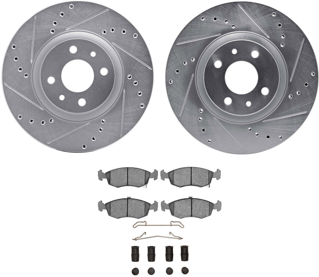 Dynamic Friction 7512-07009 - Rotors-Drilled & Slotted-Silver with 5000 Advanced Brake Pads with Hardware