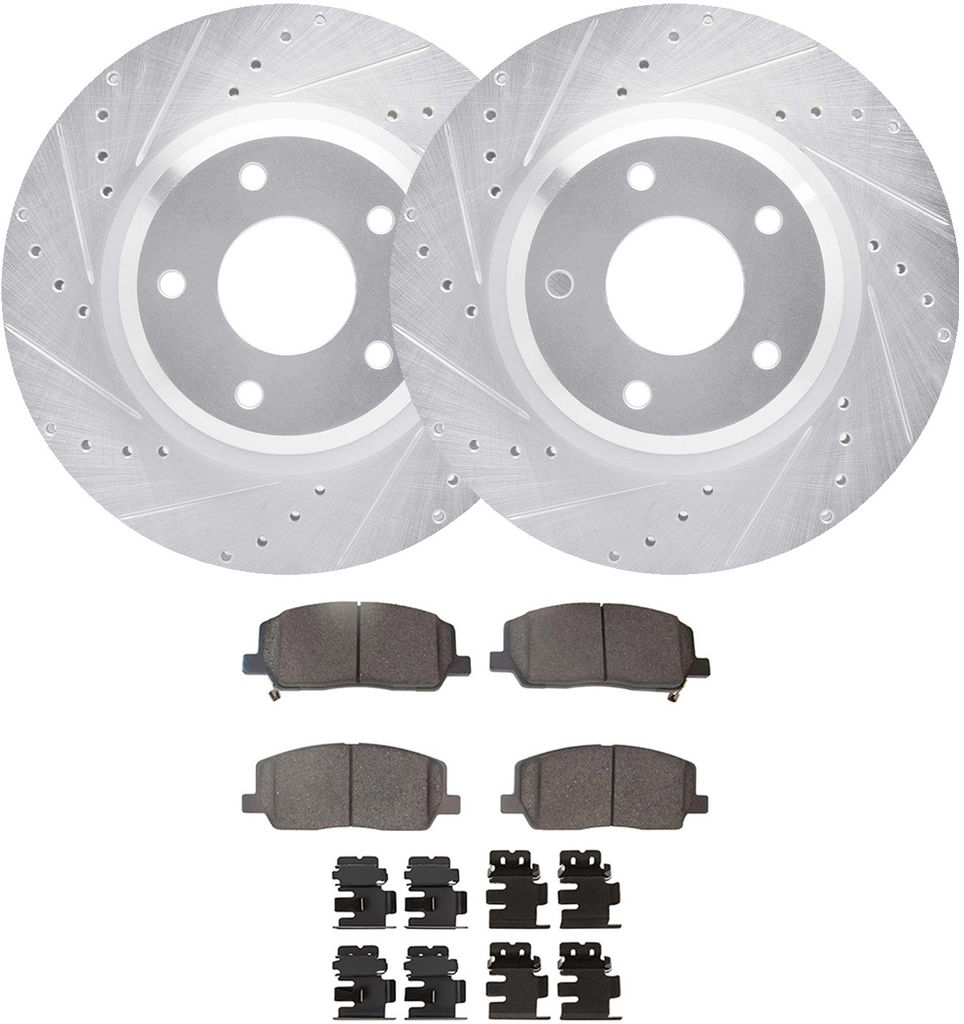 Dynamic Friction 7512-10010 - Rotors-Drilled & Slotted-Silver with 5000 Advanced Brake Pads with Hardware