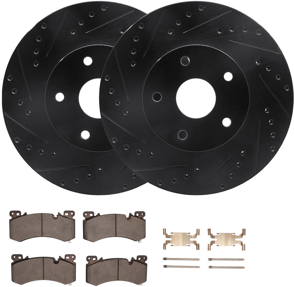 Dynamic Friction 8512-46112 - Rotors-Drilled & Slotted-Black with 5000 Advanced Brake Pads includes Hardware