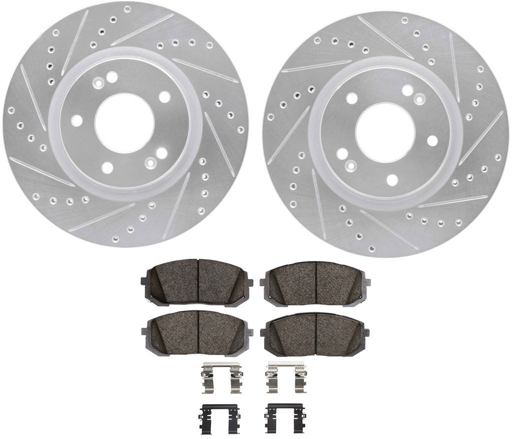 Dynamic Friction 7512-03145 - Rotors-Drilled & Slotted-Silver with 5000 Advanced Brake Pads with Hardware