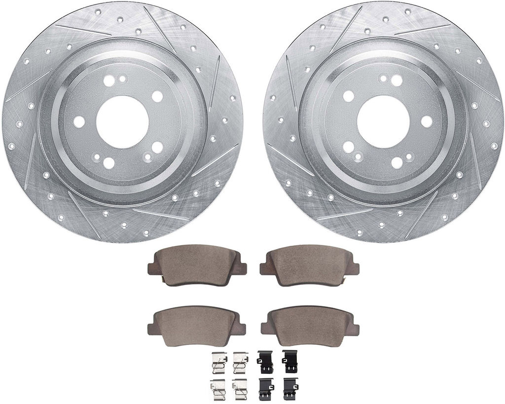 Dynamic Friction 7512-10007 - Rotors-Drilled & Slotted-Silver with 5000 Advanced Brake Pads with Hardware