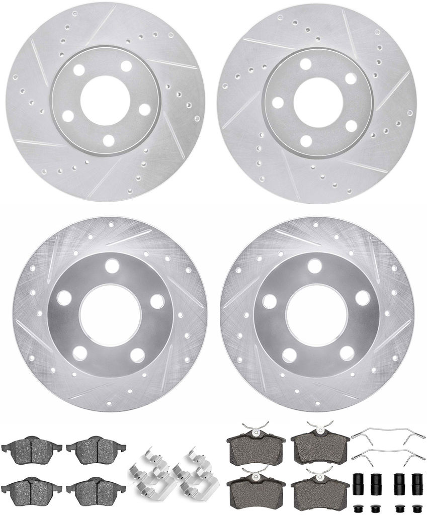 Dynamic Friction 7514-73023 - Rotors-Drilled & Slotted-Silver with 5000 Advanced Brake Pads with Hardware
