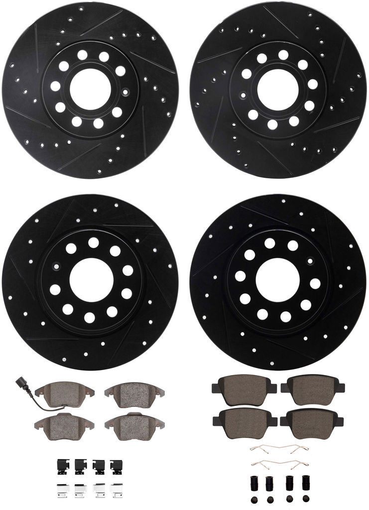 Dynamic Friction 8514-74039 - Rotors-Drilled & Slotted-Black with 5000 Advanced Brake Pads includes Hardware