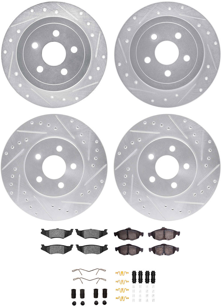 Dynamic Friction 7514-39024 - Rotors-Drilled & Slotted-Silver with 5000 Advanced Brake Pads with Hardware