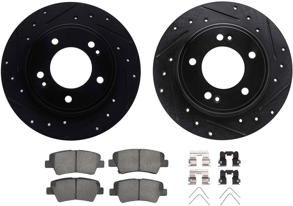 Dynamic Friction 8512-21101 - Rotors-Drilled & Slotted-Black with 5000 Advanced Brake Pads includes Hardware