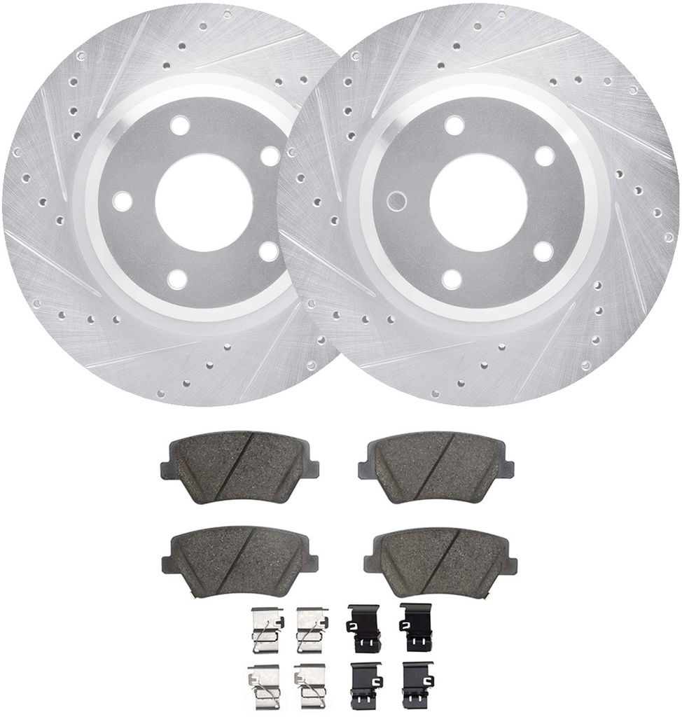 Dynamic Friction 7512-10004 - Rotors-Drilled & Slotted-Silver with 5000 Advanced Brake Pads with Hardware