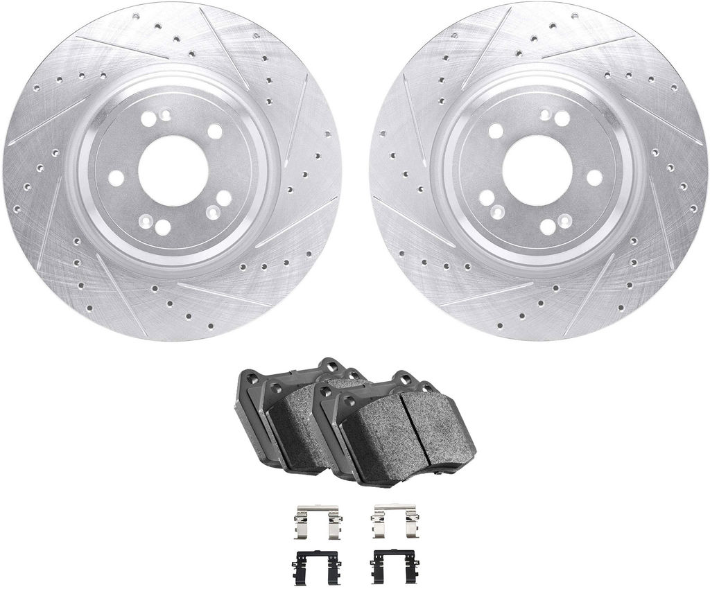 Dynamic Friction 7512-10002 - Rotors-Drilled & Slotted-Silver with 5000 Advanced Brake Pads with Hardware