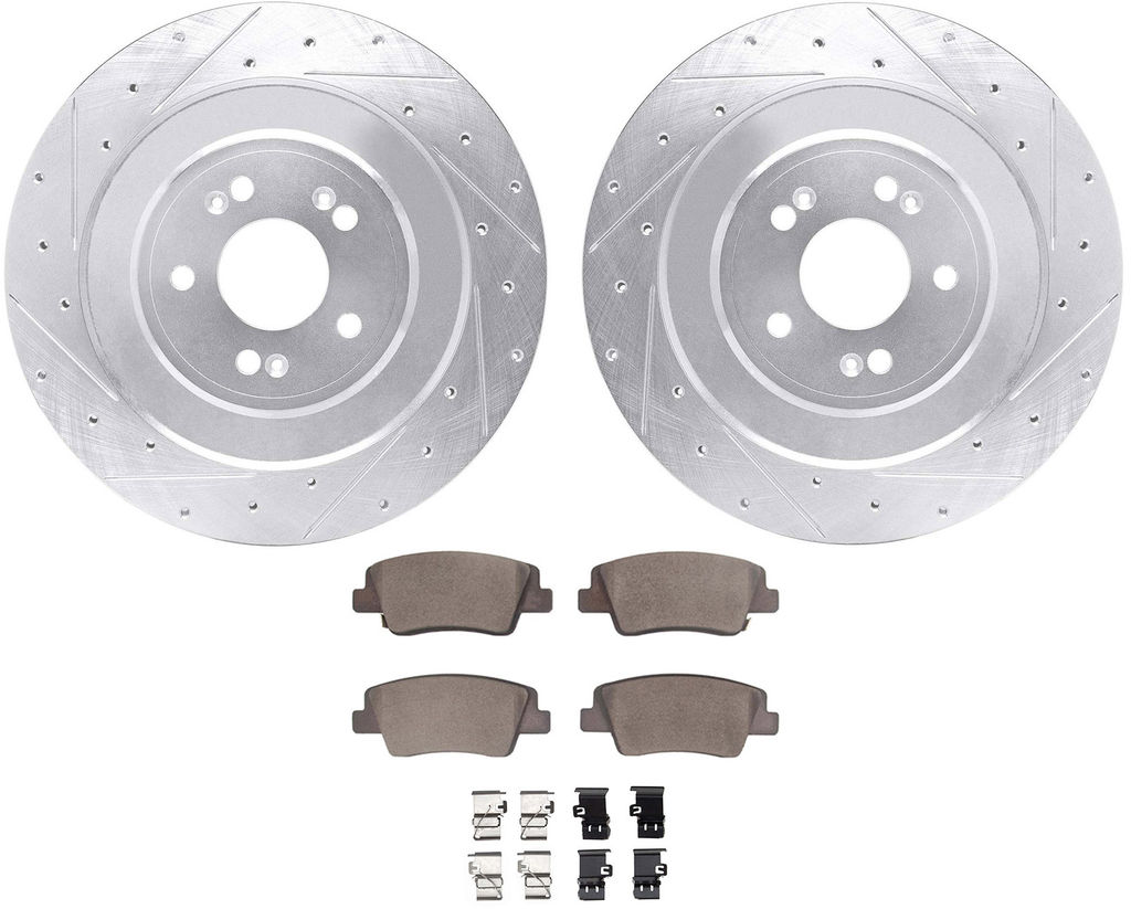 Dynamic Friction 7512-10005 - Rotors-Drilled & Slotted-Silver with 5000 Advanced Brake Pads with Hardware