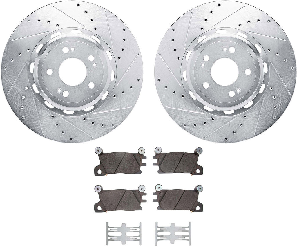 Dynamic Friction 7512-10011 - Rotors-Drilled & Slotted-Silver with 5000 Advanced Brake Pads with Hardware