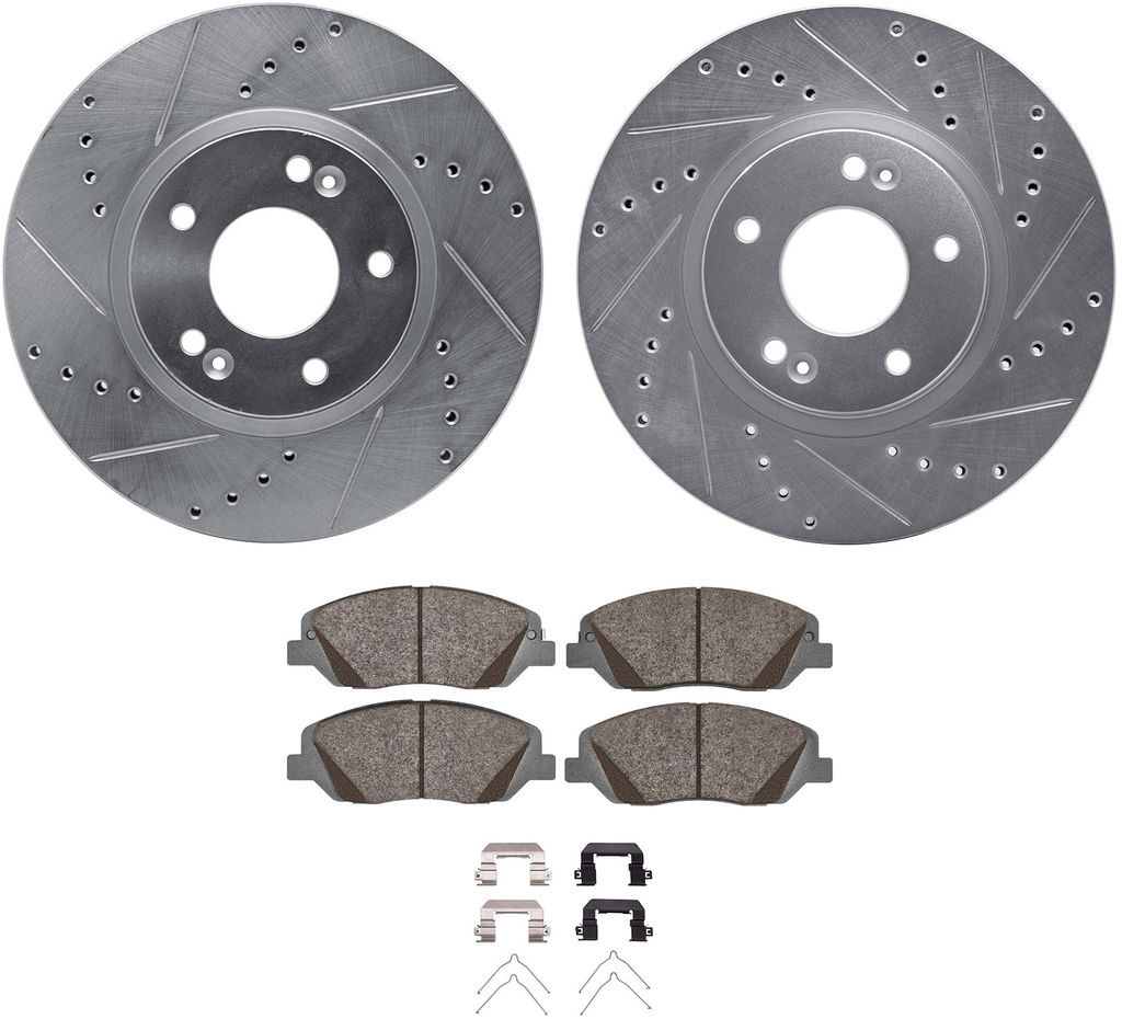 Dynamic Friction 7512-03209 - Rotors-Drilled & Slotted-Silver with 5000 Advanced Brake Pads with Hardware