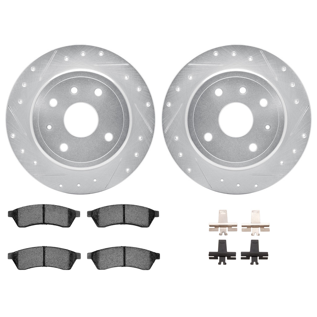 Dynamic Friction 7512-01011 - Brake Kit - Silver Zinc Coated Drilled and Slotted Rotors and 5000 Brake Pads with Hardware