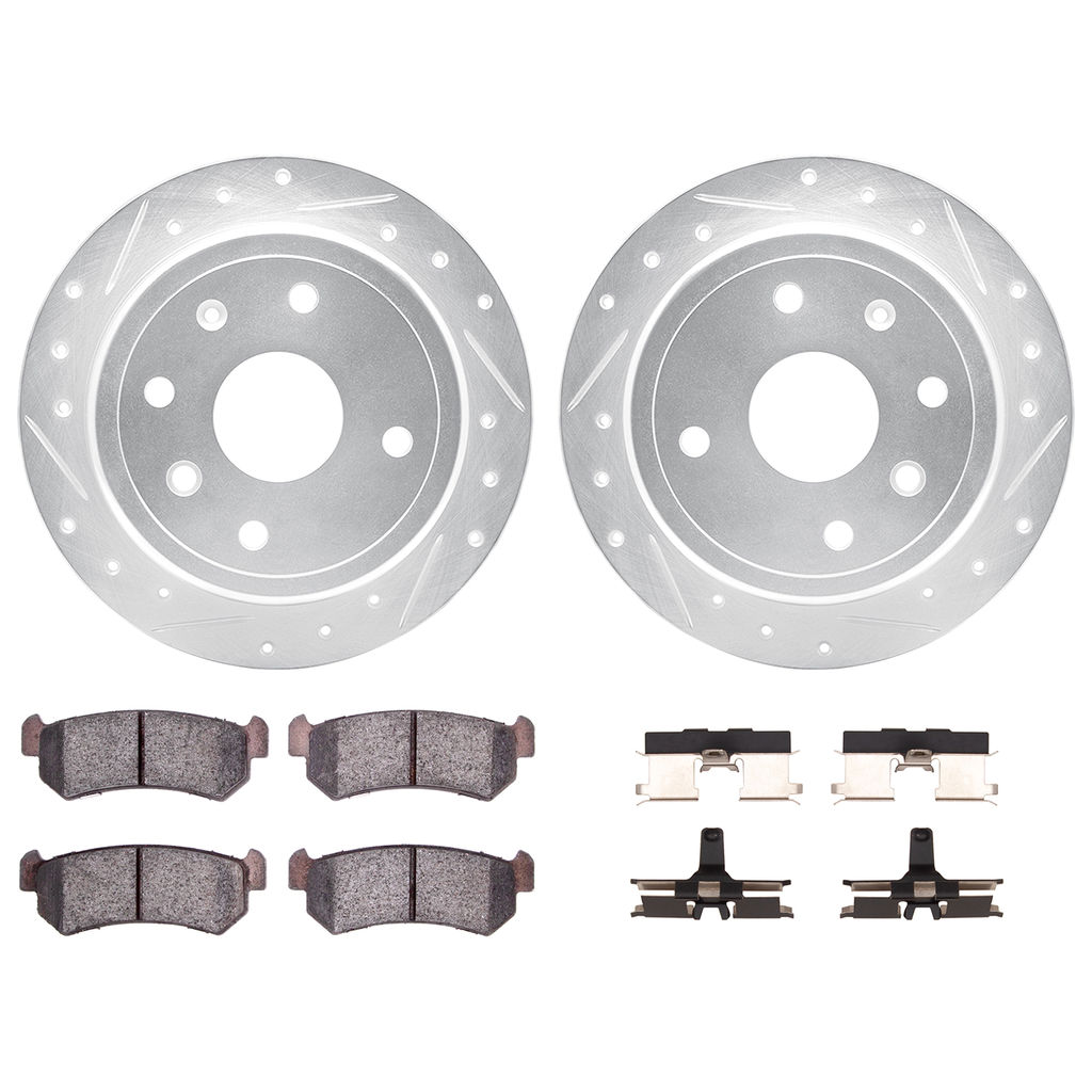 Dynamic Friction 7512-01014 - Brake Kit - Silver Zinc Coated Drilled and Slotted Rotors and 5000 Brake Pads with Hardware