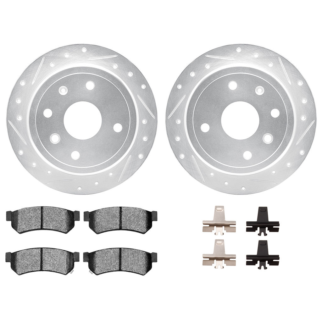 Dynamic Friction 7512-01015 - Brake Kit - Silver Zinc Coated Drilled and Slotted Rotors and 5000 Brake Pads with Hardware
