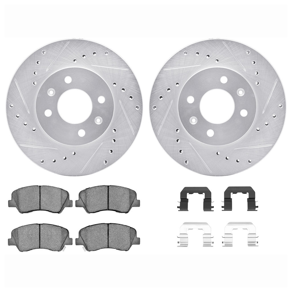 Dynamic Friction 7512-03091 - Brake Kit - Silver Zinc Coated Drilled and Slotted Rotors and 5000 Brake Pads with Hardware