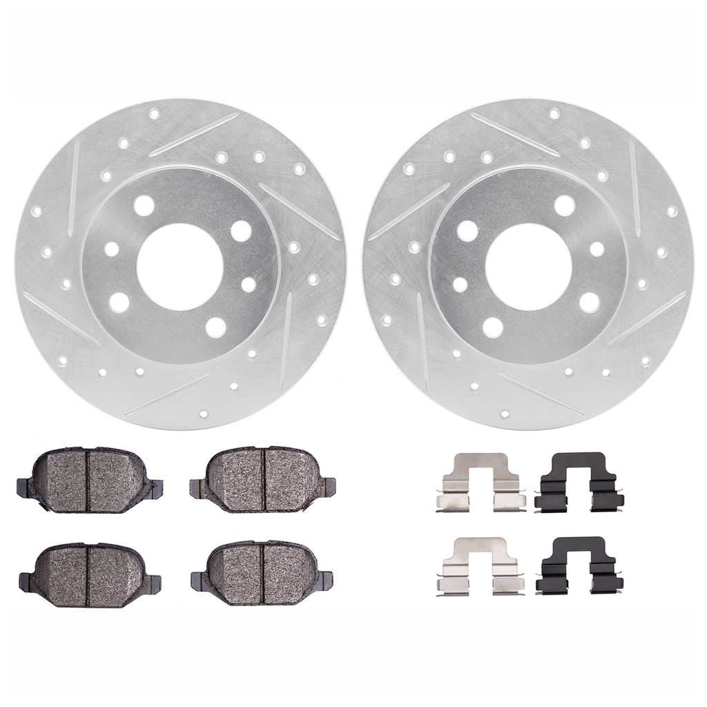 Dynamic Friction 7512-07000 - Brake Kit - Silver Zinc Coated Drilled and Slotted Rotors and 5000 Brake Pads with Hardware