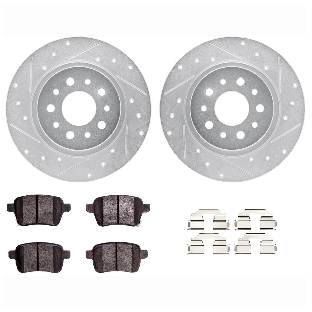 Dynamic Friction 7512-07003 - Brake Kit - Silver Zinc Coated Drilled and Slotted Rotors and 5000 Brake Pads with Hardware