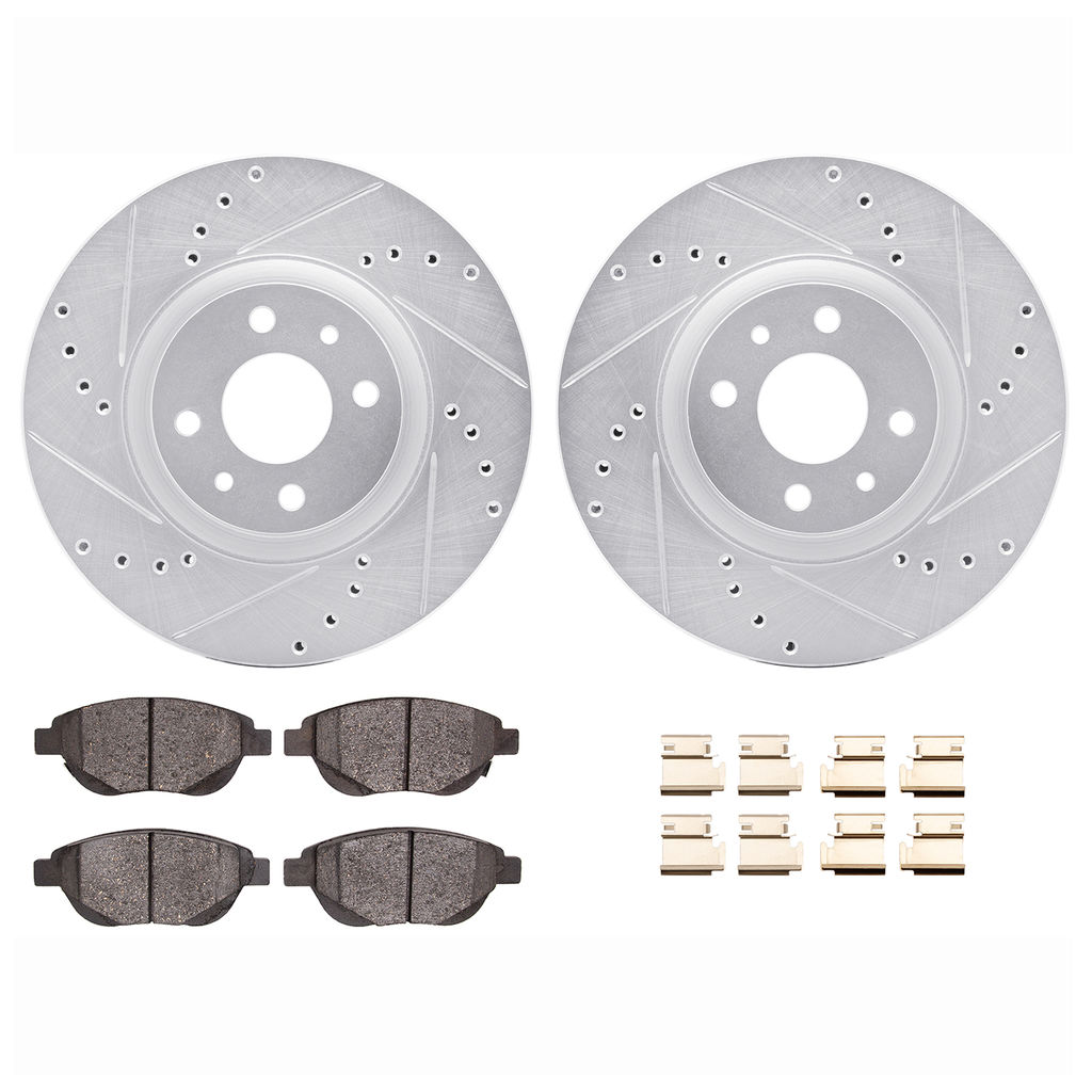 Dynamic Friction 7512-07004 - Brake Kit - Silver Zinc Coated Drilled and Slotted Rotors and 5000 Brake Pads with Hardware