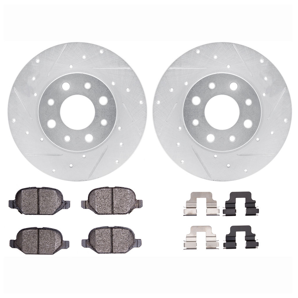 Dynamic Friction 7512-07005 - Brake Kit - Silver Zinc Coated Drilled and Slotted Rotors and 5000 Brake Pads with Hardware