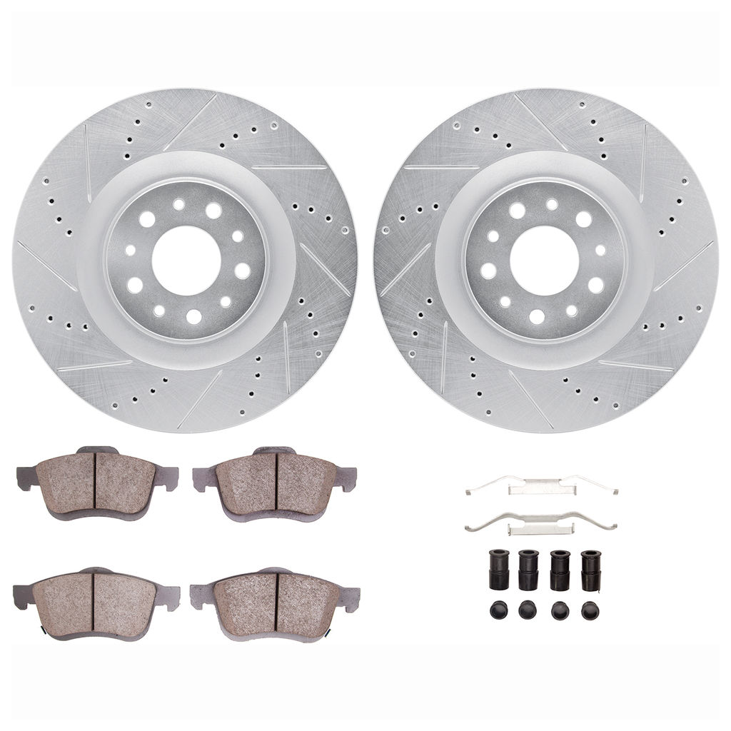 Dynamic Friction 7512-07006 - Brake Kit - Silver Zinc Coated Drilled and Slotted Rotors and 5000 Brake Pads with Hardware
