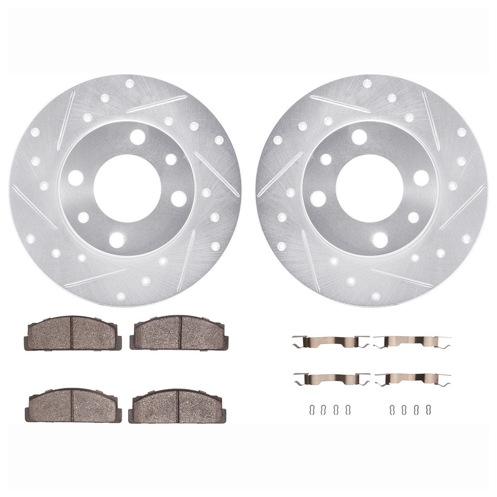 Dynamic Friction 7512-07010 - Brake Kit - Silver Zinc Coated Drilled and Slotted Rotors and 5000 Brake Pads with Hardware