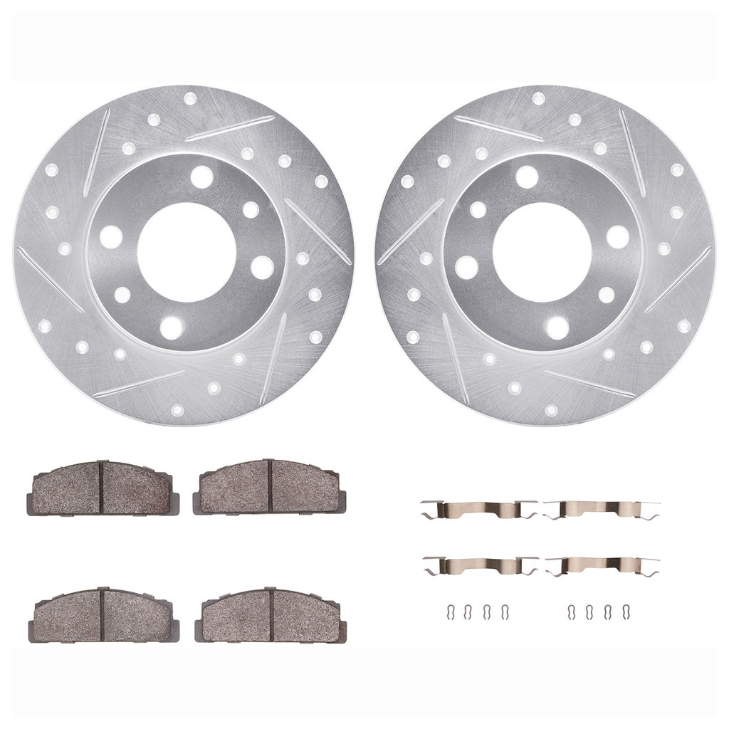 Dynamic Friction 7512-07011 - Brake Kit - Silver Zinc Coated Drilled and Slotted Rotors and 5000 Brake Pads with Hardware