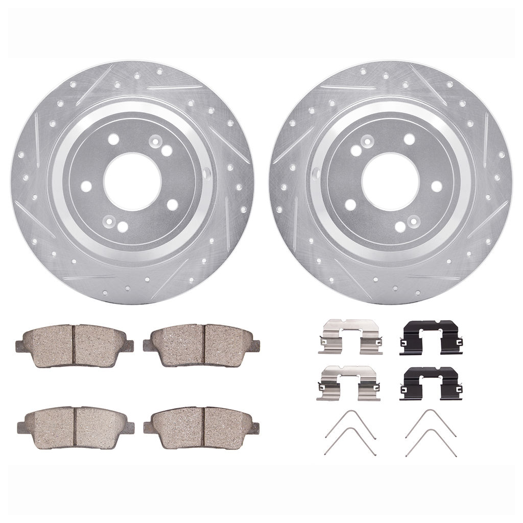 Dynamic Friction 7512-03083 - Brake Kit - Silver Zinc Coated Drilled and Slotted Rotors and 5000 Brake Pads with Hardware