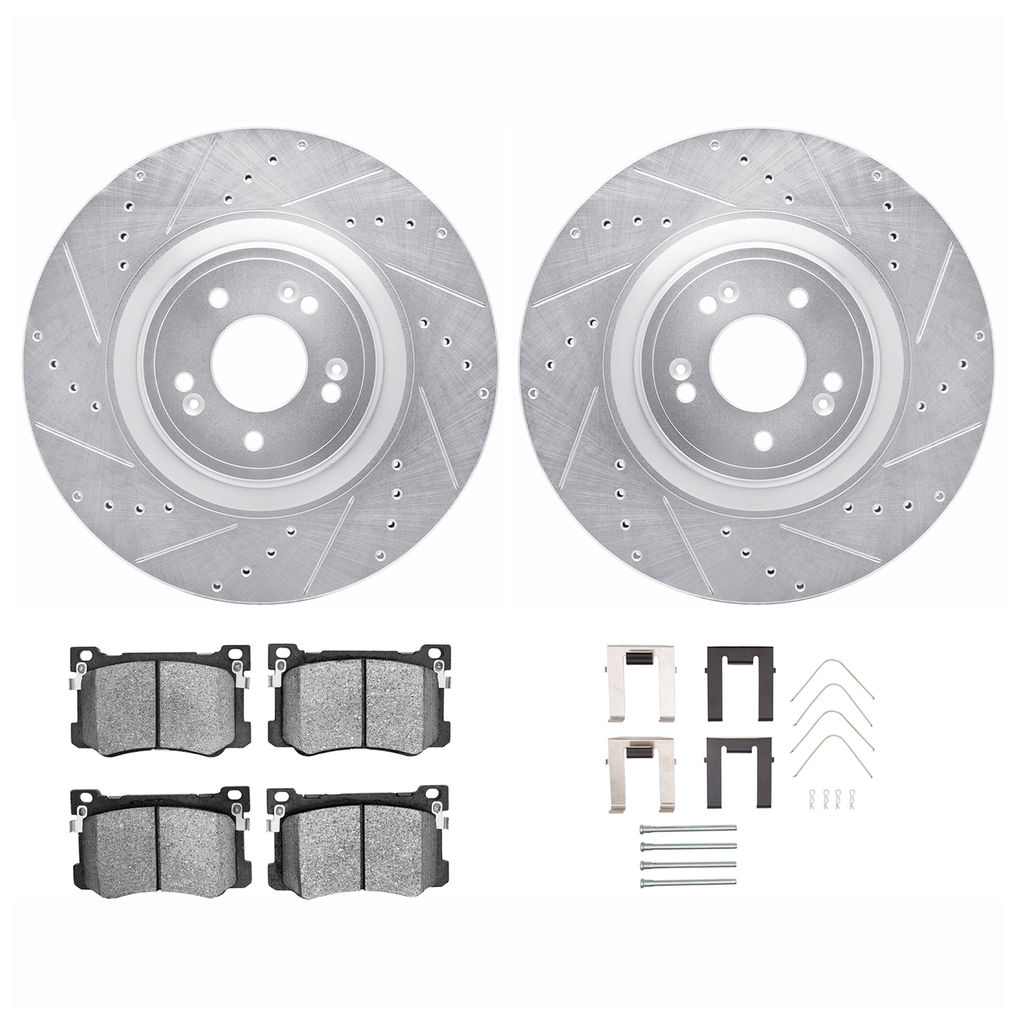 Dynamic Friction 7512-03106 - Brake Kit - Silver Zinc Coated Drilled and Slotted Rotors and 5000 Brake Pads with Hardware