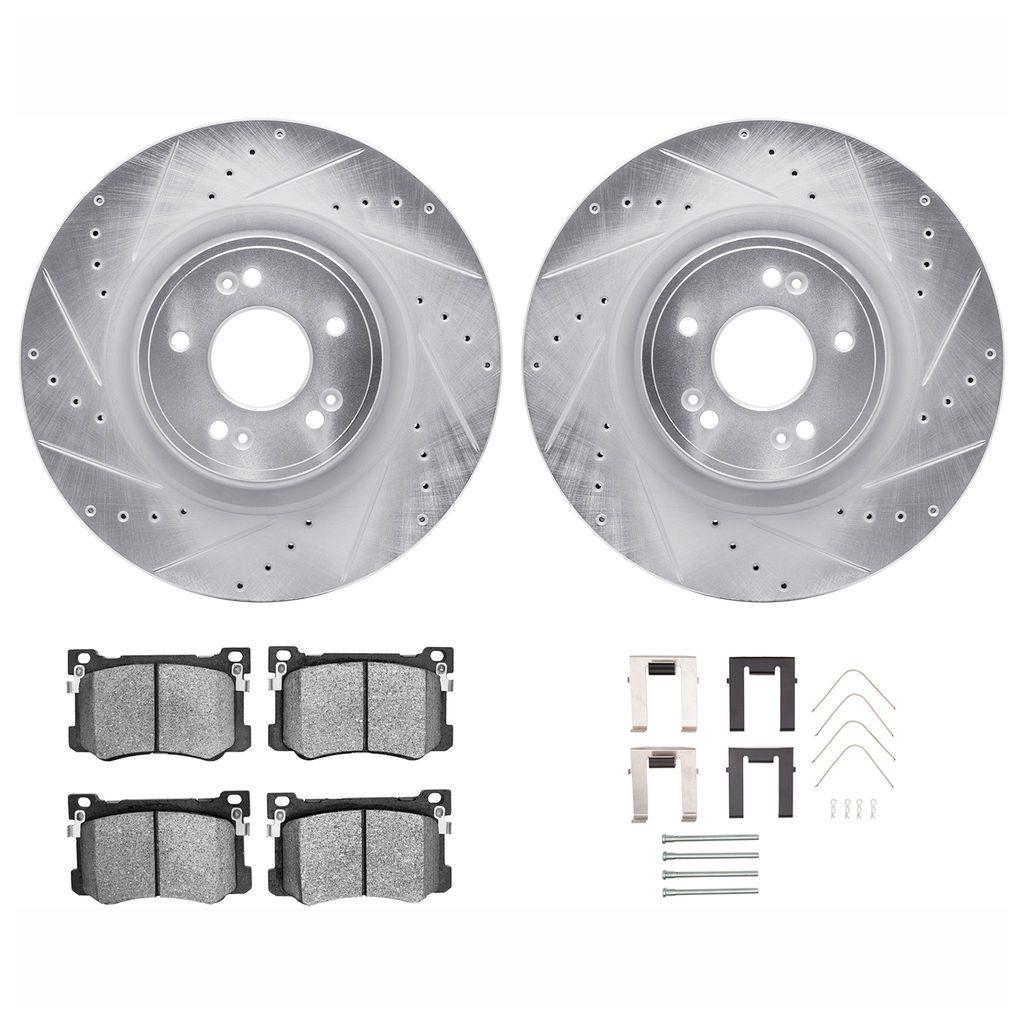 Dynamic Friction 7512-03107 - Brake Kit - Silver Zinc Coated Drilled and Slotted Rotors and 5000 Brake Pads with Hardware
