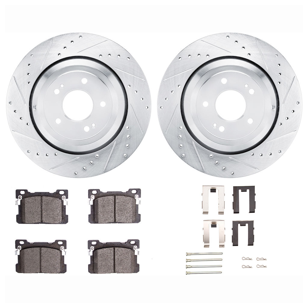 Dynamic Friction 7512-10001 - Brake Kit - Silver Zinc Coated Drilled and Slotted Rotors and 5000 Brake Pads with Hardware