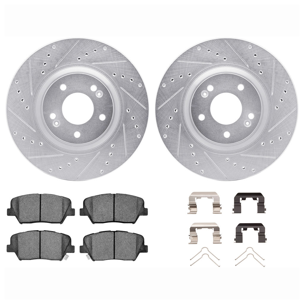 Dynamic Friction 7512-03005 - Brake Kit - Silver Zinc Coated Drilled and Slotted Rotors and 5000 Brake Pads with Hardware