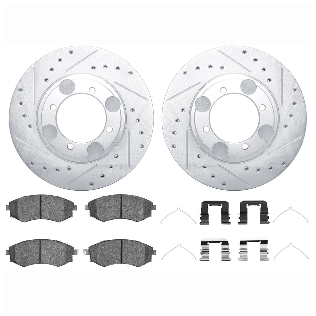 Dynamic Friction 7512-03009 - Brake Kit - Silver Zinc Coated Drilled and Slotted Rotors and 5000 Brake Pads with Hardware