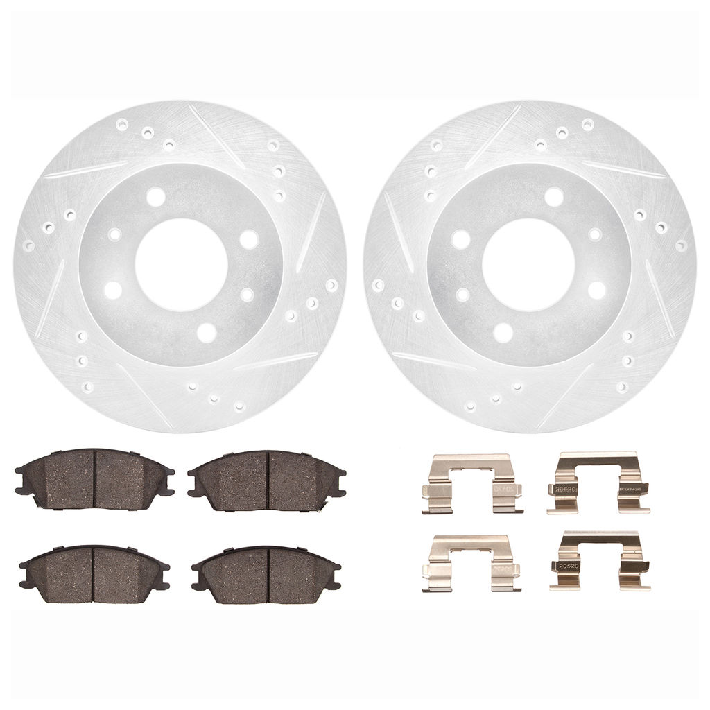 Dynamic Friction 7512-03014 - Brake Kit - Silver Zinc Coated Drilled and Slotted Rotors and 5000 Brake Pads with Hardware