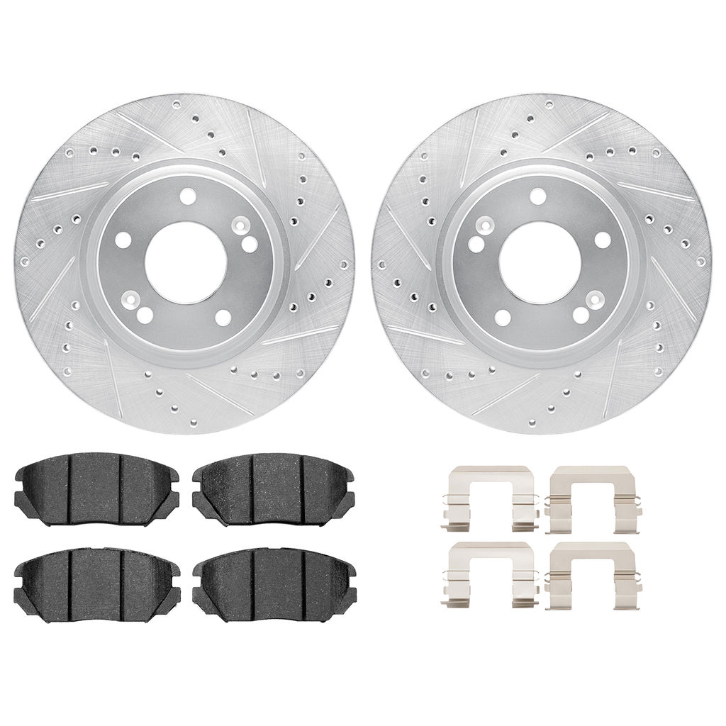 Dynamic Friction 7512-03031 - Brake Kit - Silver Zinc Coated Drilled and Slotted Rotors and 5000 Brake Pads with Hardware
